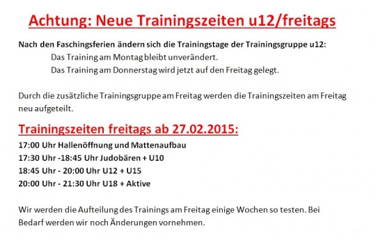 Achtung: Neue Trainingszeiten u12/freitags